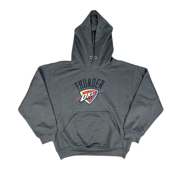 Majestic NBA OKC Thunder Kids Grey Pullover Hoodie Jacket Size Youth Medium FLAW - Picture 1 of 8